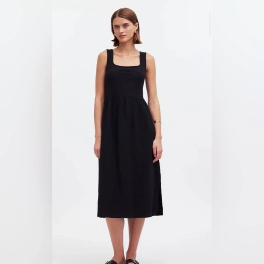 Madewell Black Cotton Square Neck Sleeveless Midi Dress - Picture 4 of 7